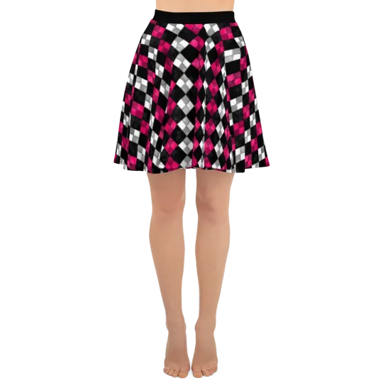 Pink and Black Argyle Skater Skirt, Gift for Her