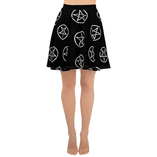 Pentagram Symbol Skater Skirt, Gift for Her