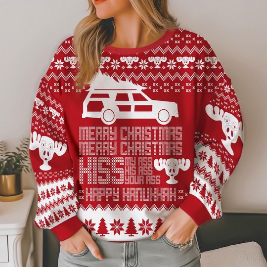 Discover Kiss My Ass Kiss His Ass Kiss Your Ass Happy Hanukkah Ugly Xmas Sweater,National Lampoon's Christmas Vacation Sweater,Clark Griswold Sweater