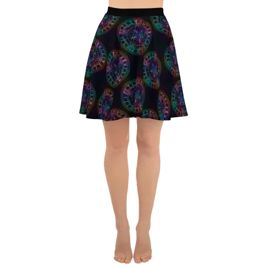 Discover Pentagram Rune Symbols Custom Print Black Skater Skirt Wiccan Goth Pagan XS-3XL