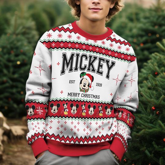 Discover Mickey Mouse Ugly Christmas Sweater, Disneyland Knit Holiday Sweater, Mickey Santa Christmas Jumper, Xmas Gift For Men Women