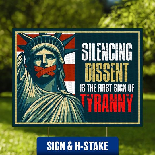 Discover Silencing Dissent YARD or PROTEST Sign, Magnet, Sticker: Pro-Democracy Anti-Trump, Anti-Fascist, 24" x 18"