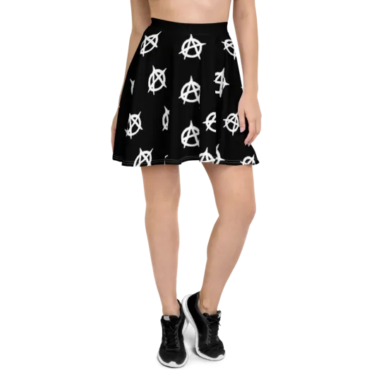 Discover Anarchy Symbol Custom Print Black Skater Skirt Punk XS-3XL