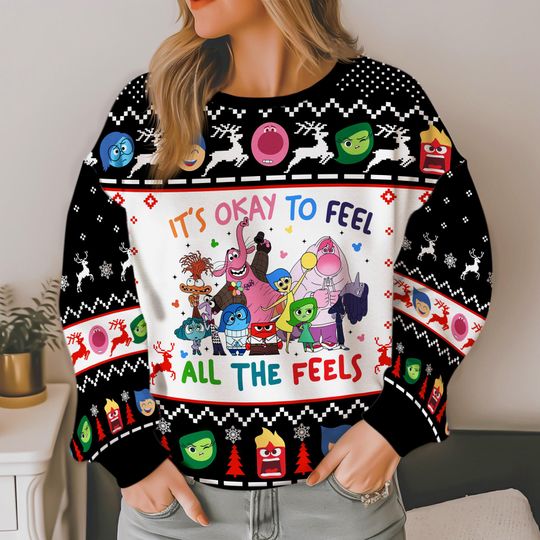 It's Okay To Feel All The Feels Inside Out Ugly Sweater, Inside Out Ugly Christmas Sweater