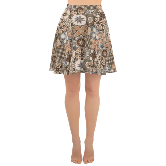 Bohemian Patchwork Skater Skirt, Gift for Her