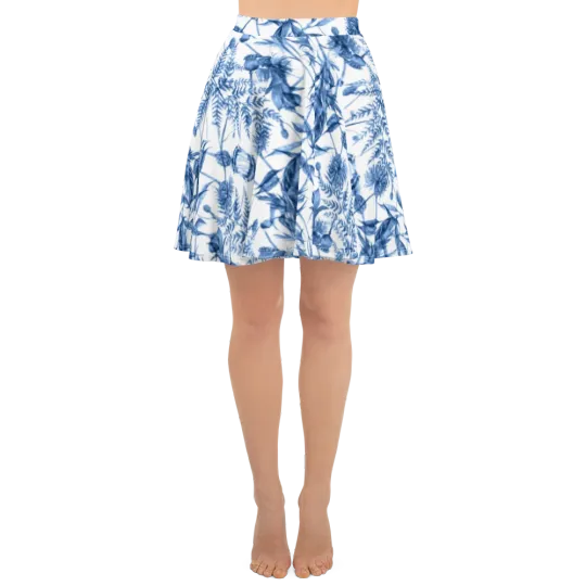 Discover Vintage Blue Willow Print Custom Print Skater Skirt Vintage Blue Floral XS-3XL