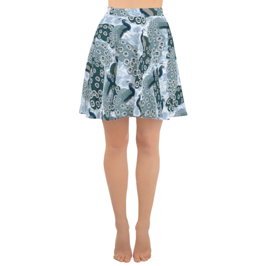 Discover Royal Peacock Custom Print Blue Skater Skirt XS-3XL
