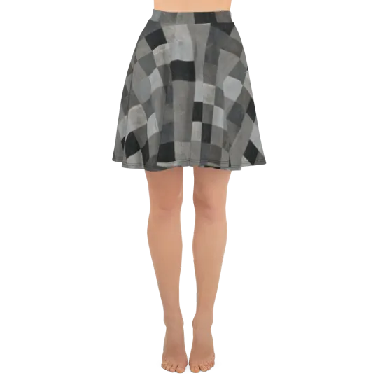 Discover Black and Gray Marbled Checkerboard Patchwork Custom Print Skater Skirt XS-3XL