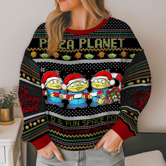 Discover Toy Story Pizza Planet Aliens Ugly Christmas Sweater, Disneyland Christmas Sweater, Aliens Toy Story Christmas Sweater, Magic Kingdom