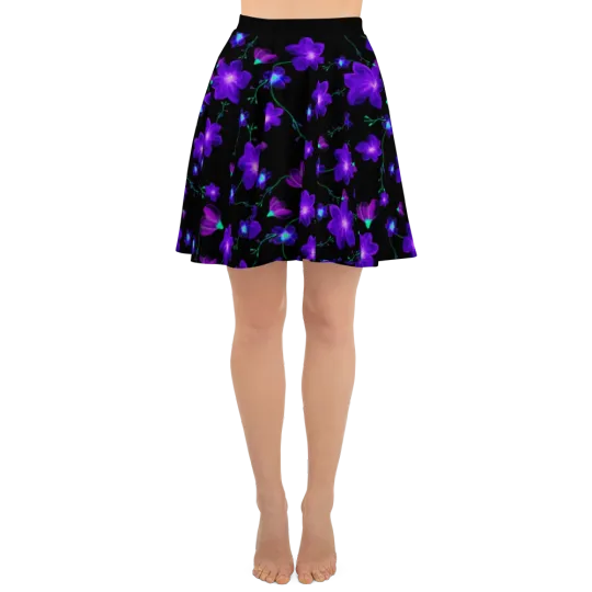 Electrifying Purple Flowers Skater Skirt, Gift for Her