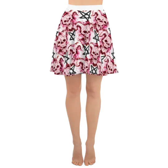 Pentagram and Pink Horned Skull Skater Skirt, Gift for Her