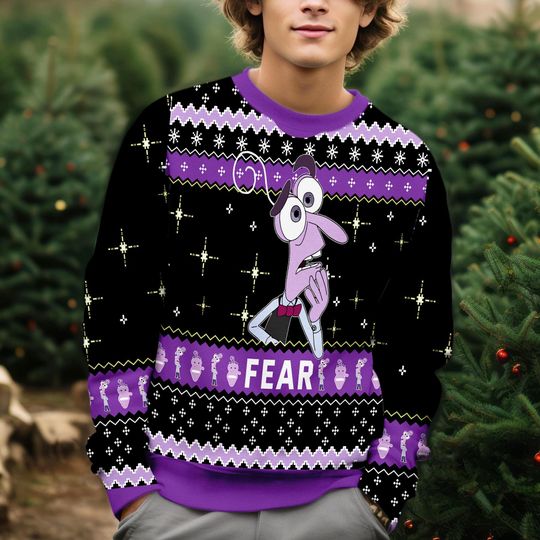 Christmas Fear Inside Out Ugly Sweater, Inside Out Characters Xmas Sweater