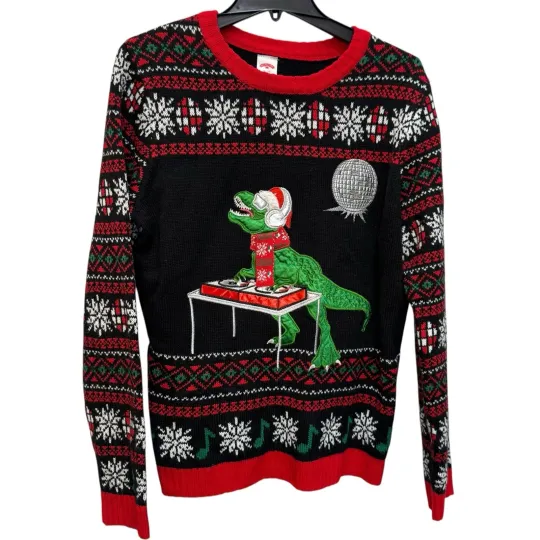 Discover Ugly Christmas Sweater Dj Disco Dinosaur Unisex Holiday Women’s M/L Boys XL