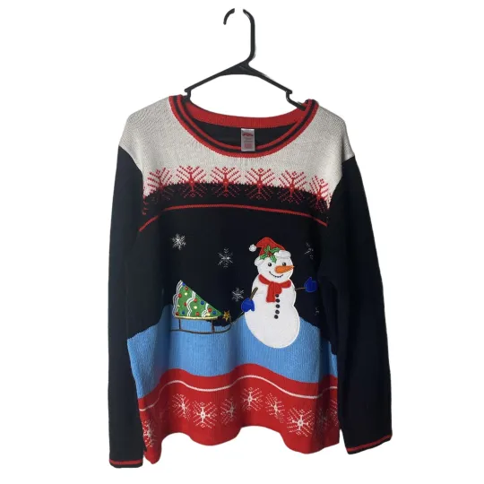 Discover Ugly Christmas Sweater Snowman Women Size XXL Black Acrylic Holiday