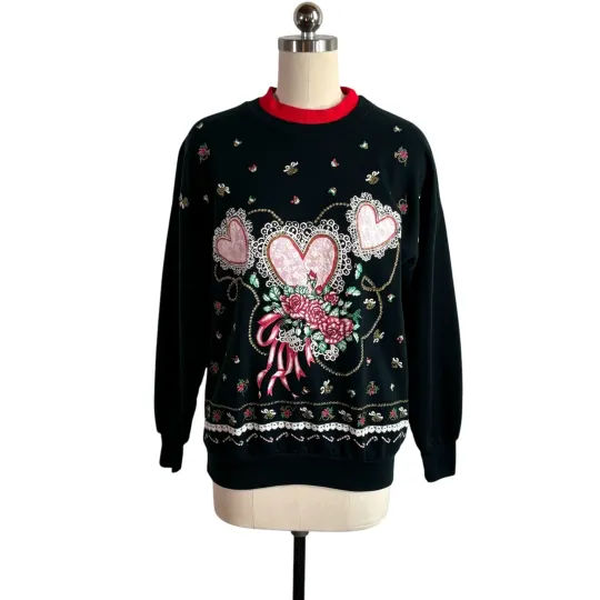 Discover vintage 90s christmas hearts sweatshirt XS/S cute xmas ugly holiday sweater vtg