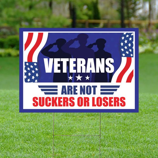 Discover Biden Harris 2024 Yard Sign - Coroplast Veterans are Not Suckers Or Losers Lawn Sign, President Election 2024 Yard Sign with Metal H-Stake