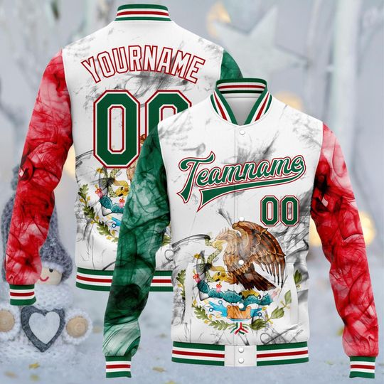 Discover Custom Mexico Varsity Jacket with Team Name, Your Name & Number 00  Mexican Flag Colors, Eagle Crest, Unisex Baseball Style Gift Idea