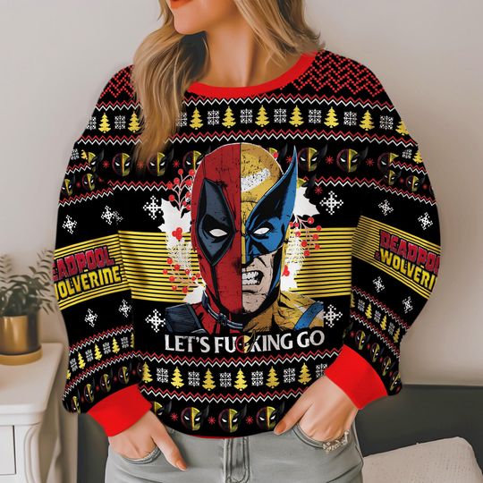 Let's F*cking Go Superhero Sweater,Deadpool Wolverine Ugly Sweater