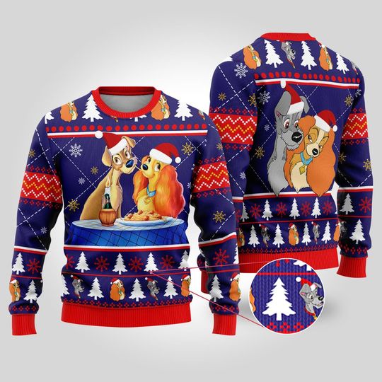Discover Lady And The Tramp Ugly Xmas Sweater, Disneyland Dogs Holiday Sweater, Christmas Tree Shirt, Cartoon Movie Christmas Party Gift, Xmas Gift