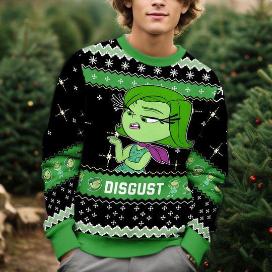 Discover Inside Out Disgust Christmas Ugly Sweater, Disneyland Inside Out Shirt, Inside Out 2 Sweater, Disneyland Christmas Shirt,Disneyland Sweater