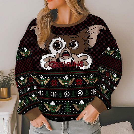 Gizmo Gremlins Ugly Christmas Sweater, Gremlins Christmas Movie Ugly Sweater