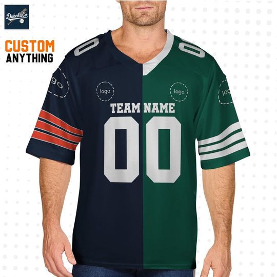 Discover Custom Jersey Split Half Two Team Green And Navy, Personalized Football Team Name, Logo, Number, Christmas Gifts For Him, Gift For Her