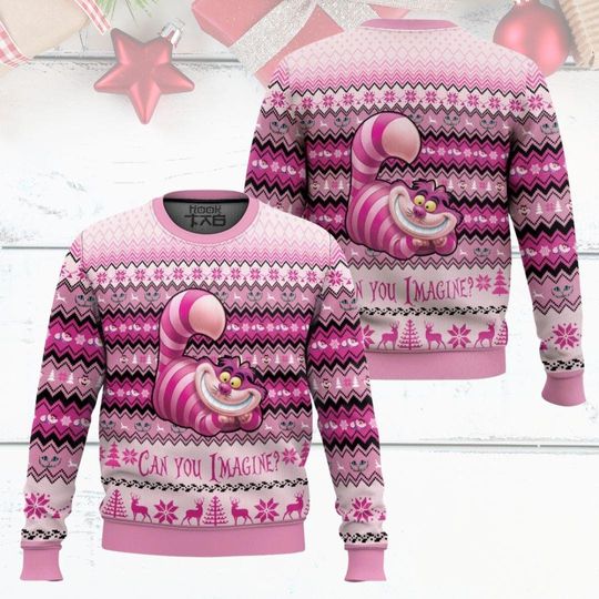 Christmas Cheshire Cat Alice In Wonderland Ugly Sweater, All Over Print 3D Ugly Sweater