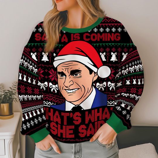 Discover Michael Scott Christmas Sweater, The Office Xmas Sweater, Santa's Coming That's What She Said Shirt, Holiday Sweater, Xmas Party Gift