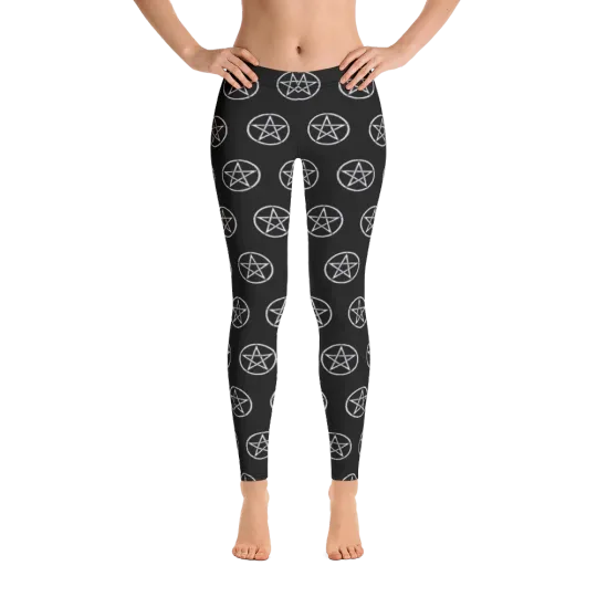 Discover Pentagram Symbol Custom Print Black Leggings Wiccan Pagan Goth XS-XL