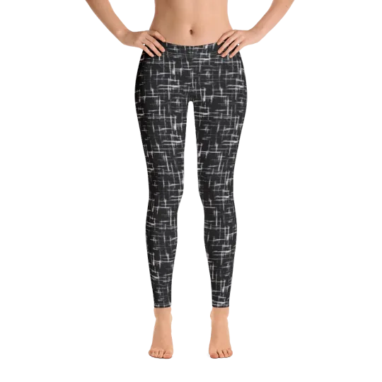 Discover Black and White Distressed Plaid Custom Print Leggings XS-XL