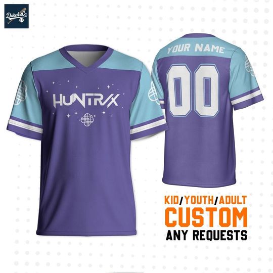 Discover Personalize KDM Huntr/x Blue Purple Football Jersey, Custom Kpop idol Football, Gift For Kpop Fan, Kpop Movie