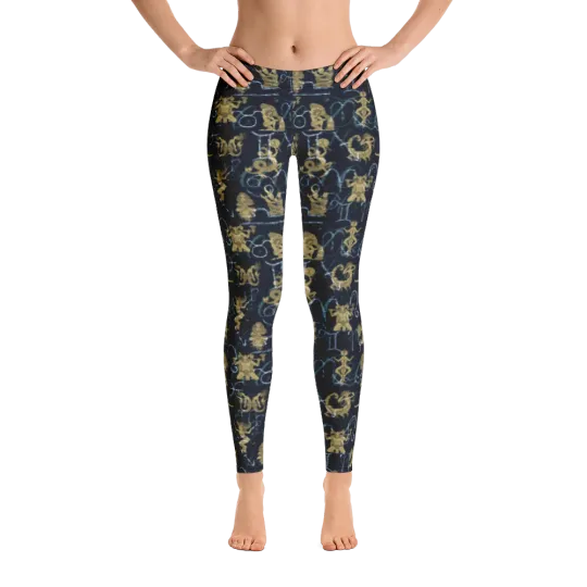 Discover Astrology Signs Zodiac Horoscope Custom Print Dark Blue Leggings Wiccan XS-XL