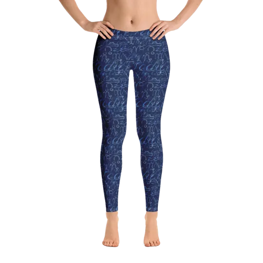 Discover Wiccan Symbols Alphabet Custom Print Blue Leggings Pagan Goth XS-XL