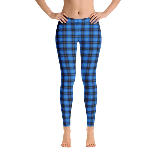 Discover Black and Blue Plaid Custom Print Leggings Retro Punk Goth Alternative XS-XL