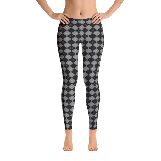 Discover Black and Gray Argyle Custom Print Leggings Mod 90’s Alternative Goth Punk XS-XL
