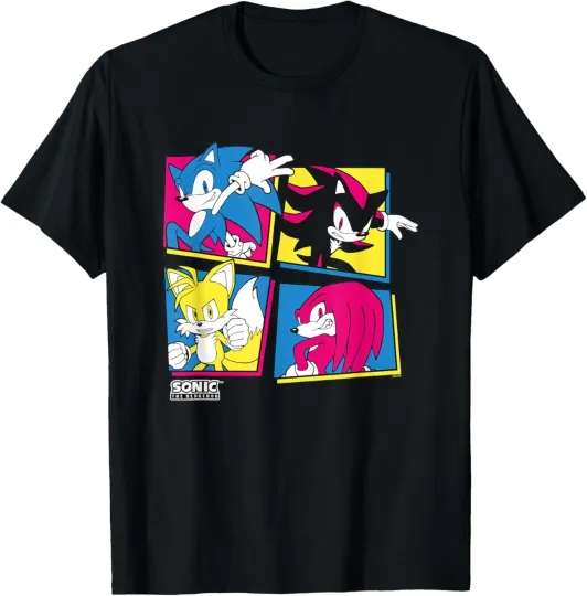 Discover Sonic the Hedgehog T-Shirt with Shadow, Tails, Knuckles Retro Panel Design
