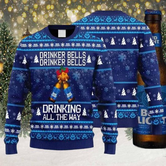 Discover Funny Beer Christmas Sweater, Blue Drinking Bells Ugly Holiday Sweatshirt, Drinker Bells Winter Party Sweater, Beer Lover Xmas Gift