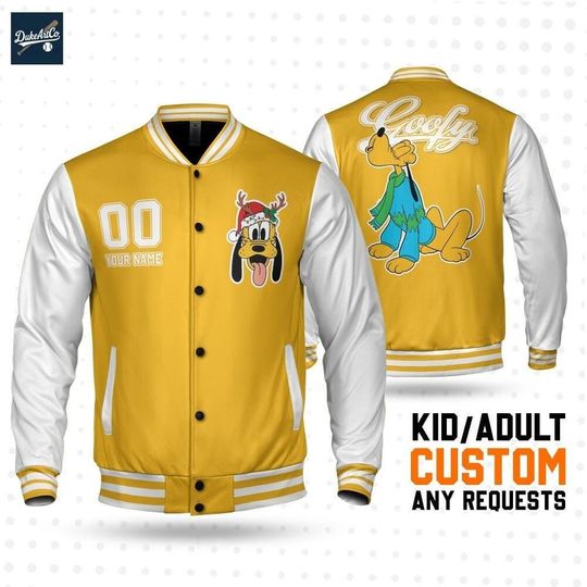 Discover Custom Winter Pluto Basic Happy Jacket, Personalized Disney Varsity - Windproof Knit Fabric, Snap Button, Unisex Gift