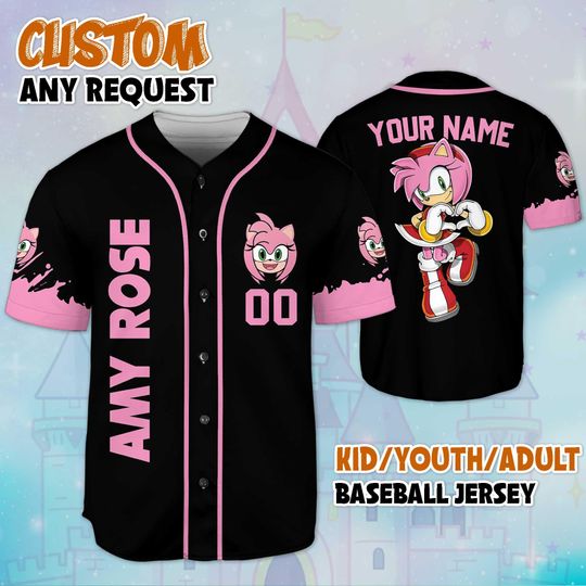 Discover Custom Amy Rose Baseball Jersey, Personalized Sonic the Hedgehog Jersey Shirt, Pink Hedgehog Outfit, Gift for Sonic Fans & Gamers