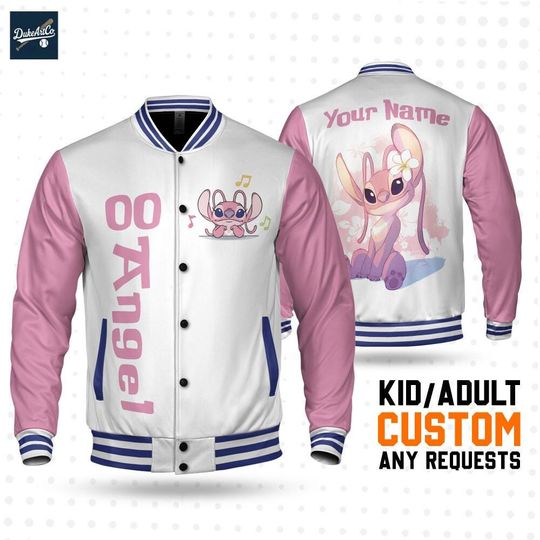 Discover Custom White Angel Hawaii Jacket, Personalized Disney Varsity - Windproof Knit Fabric, Snap Button, Unisex Gift
