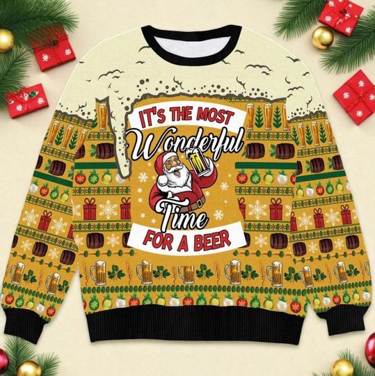 Discover Funny Beer Christmas Sweater, Santa Holiday Jumper, It's the Most Wonderful Time for a Beer, Ugly Xmas Party Sweater, Gag Gift for Men