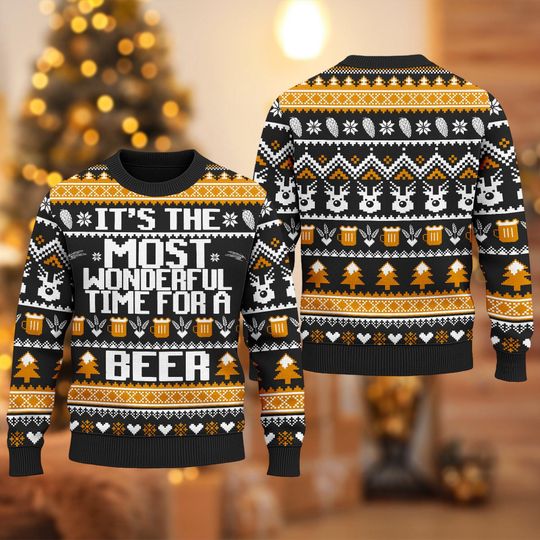 Wonderful Time Beer Ugly Christmas Sweater, Wonderful Time Beer Xmas Sweatshirt, Alcoholic Beer Drink Christmas Gift For Men Women