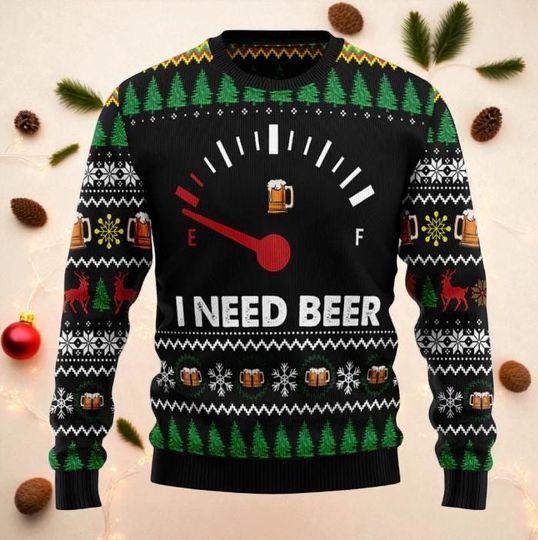 Funny Beer Ugly Christmas Sweater, Drinking Holiday Jumper for Men, Party Xmas Sweatshirt, Beer Lover Gift, Festive Winter Sweater