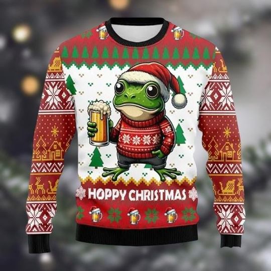 Discover Frog Drinking Beer Christmas Ugly Sweater, Santa Frog Meme Holiday Sweater, Funny Animal Sweatshirt, Merry Xmas Jumper For Men Women