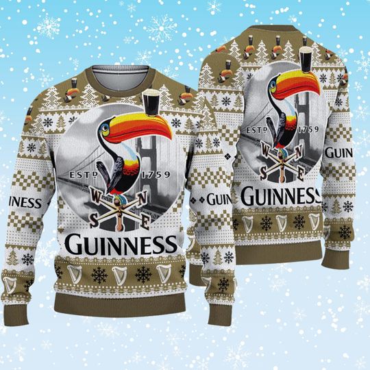 Discover Guinness Toucan Ugly Christmas Sweater  Irish Stout Holiday Jumper, Vintage ESTD 1759 Compass Design, Beer Lover Gift, Unisex Knit