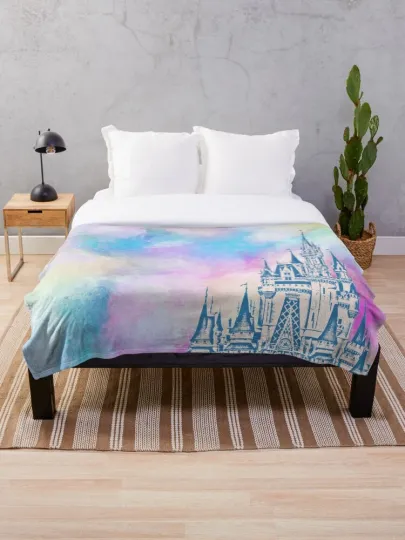 Discover Disney Magic Castle Watercolor III Cozy Fleece Blanket