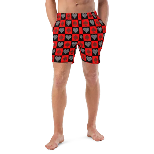 Discover Hearts Spades Checkerboard Men's Swim Trunks