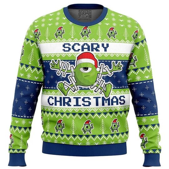 Discover Christmas Mike Wazowski Ugly Sweater, Monsters Inc Holiday Sweater, Disney Pixar Xmas Sweater, Cartoon Movie Christmas Lights Shirt