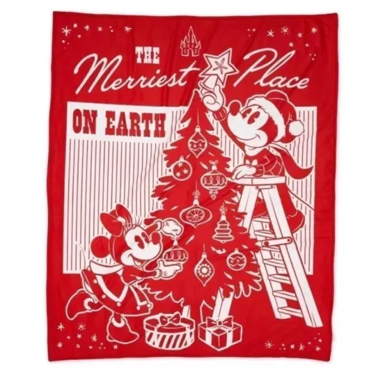 Discover Disney Parks Mickey Mouse Christmas Holiday Cozy Fleece Blanket Throw