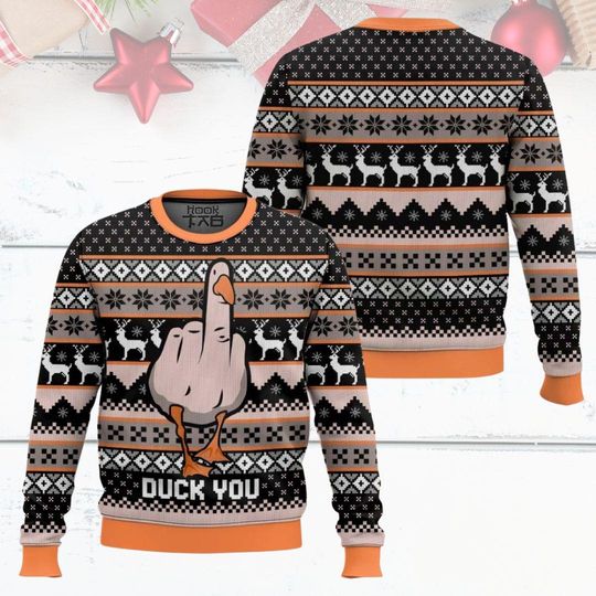 Discover Duck You Ugly Christmas Sweater, Funny Goose Middle Finger Holiday Sweatshirt, Sarcastic Ugly Sweater, Xmas Gift